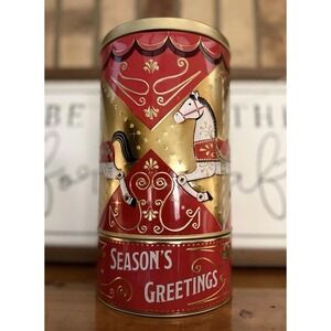 Vintage Christmas Carousel Tin Music Box – Season's Greetings – Working